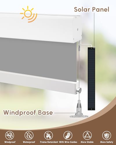 Image of Kincmo Motorized Outdoor Shades for Patio Porch, Custom Outdoor Motorized Blinds with Remote, Waterproof & Windproof Patio Shades Work with Apple Home,Alexa,Google (Grey-0% Openness)
