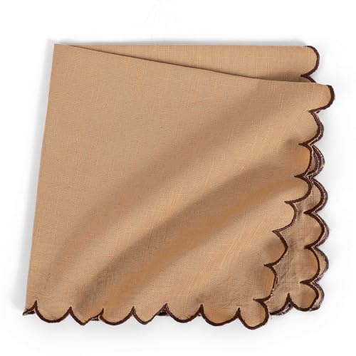 Image of FINGERCRAFT Scallop Edge Cloth Napkins | Set of 6 | 20x20 Inches | 100% Cotton | Table Napkins for Any Occasion | Washable, Perfect for Parties and Everyday Use (Brown Slub, Set of 6)