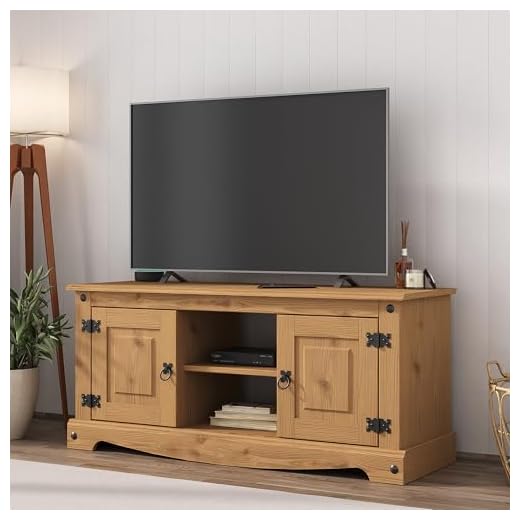 Corona TV Stand Flat Screen Entertainment Unit Solid Pine 2 Door Television Cabinet Mexican Waxed