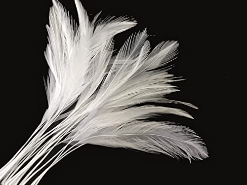 1 Dozen - White Stripped Rooster Neck Hackle Eyelash Feather Millinery Fly Tying Costume Supply | Moonlight Feather #TOP1