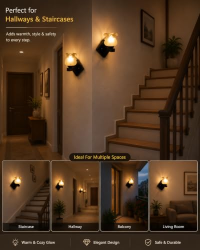 Image of Home Decor Wall Lights Glass Lamp Shade with Premium Finish & E27 Bulb Holder for Living Room, Bedroom, Balcony, Kitchen, Cafes | Decorative Night Lamps Fixtures | Elegant Wall Hanging Lights