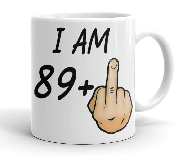 VIROSA Funny 90th Birthday Mug – “I Am 89+1” – Rude Novelty Gift for Men & Women Turning 90 – 11oz Ceramic Coffee Cup – Joke Present for Friends, Family, Mum, Dad – Birthday, Office, Secret Santa