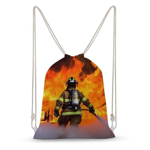 Firefighter Fireman Flame Drawstring Backpack Gym Bag Lightweight Sackpack Gift for Hiking Travel Beach Shopping