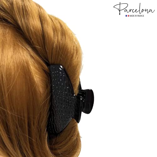 Parcelona France Croco Black Medium 3 1/2 inch Covered Spring Celluloid Acetate No Slip Grip Jaw Hair Claw Clip for Women and Girls, Made in France miniatura 7