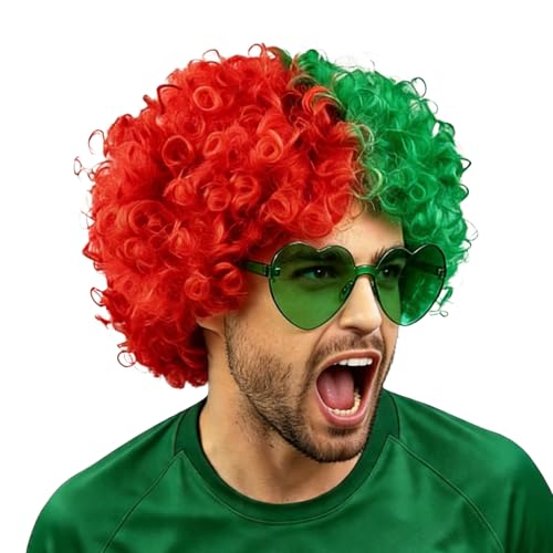 ANPUNAT National Flag Afro Wig and heart Shaped Glasses Set Neon Colored Wigs Costume Colorful Cosplay Wigs Hairpieces for World Cup 2026 in The Dark Neon Party Favors (Green Red)