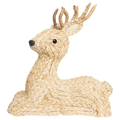 Image of Boston International Christmas Statue Tabletop Figurine Winter Holiday Decorations for Home, Small, Braided Sitting Deer