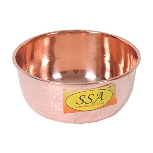 SHIV SHAKTI ARTS Handmade Pure Copper Bowl Plane Designed Serving Food Indian Homeware Capacity=50 ml::Set Of 1