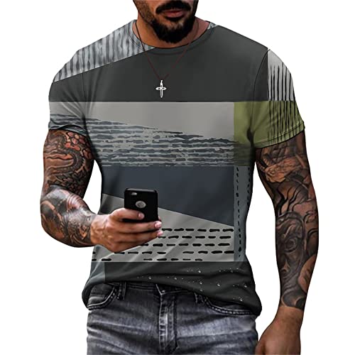 T-Shirt Herren Druck Elastizität Rundhals Kurzarm Herren Komfortabel Trend Gym Muskelshirt Slim Fit Sommer T-Shirt Herren Atmungsaktiv Casual Kurzarm Herren TD-12 XL Cover