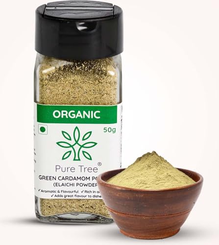 Image of Pure Tree Certified Organic Green Cardamom Powder | 50 g | Glass Jar | Hari Elaichi Powder | Elaichi Powder