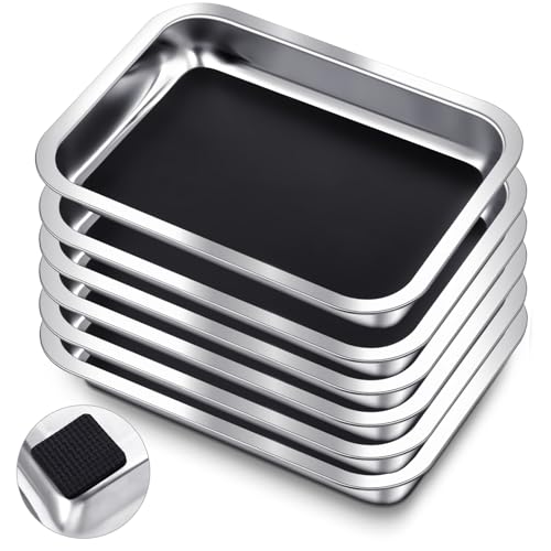 Image of Conelist 6 Set 10.2 x 7.5 Inch Stainless Steel Dissection Pan with Wax and Rubber Nonslip Mat, Reusable Classroom Dissecting Pan, Laboratory Tray for Biology Lab, Science Education Supplies (Black)