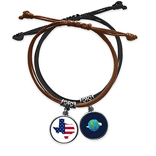 Cadena cuero tierra pulsera de la bandera de Texas USA con mapa de estrellas