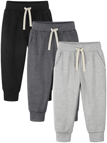 Feyoyi 3 Pack Toddler Boys Girls Sweatpants Toddler Boys Kids Joggers Pants with Pocket Drawstring Athletic Clothes