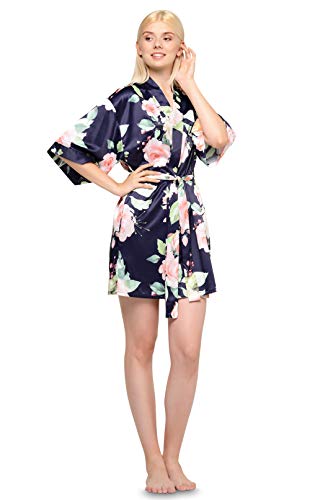 Image of Turquaz Women's Silky Satin Kimono Robes for Bridesmaids, Bride, Short Loungewear, Lingerie Dressing Gown Silk Like VS Robe