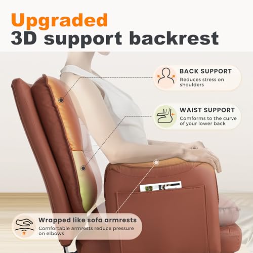 Office Chair for Home, 400lbs Heavy Duty Big and Tall Executive Desk Chair with Ergonomic Lumbar Support, PU Leather Adjustable Height Computer Chairs for Women (Brown) - Image 7