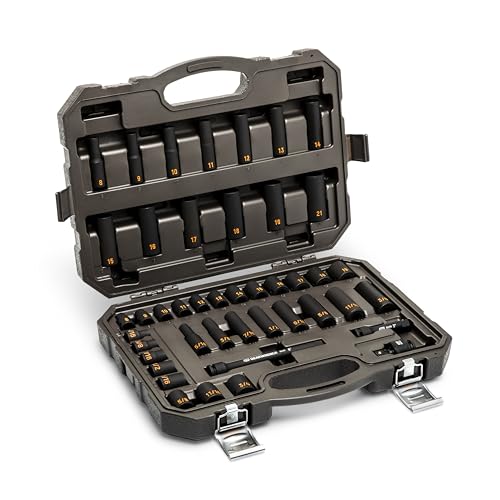 GEARWRENCH 44 Piece 3/8 Drive 6 Point Standard & Deep Impact SAE/Metric Hi-Viz Socket Set | 84916H