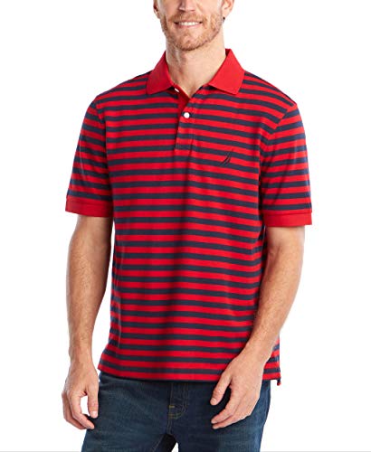 Nautica mens Classic Fit Short Sleeve 100% Cotton Stripe Soft Polo Shirt, Nautica Red, 3XLT Tall US