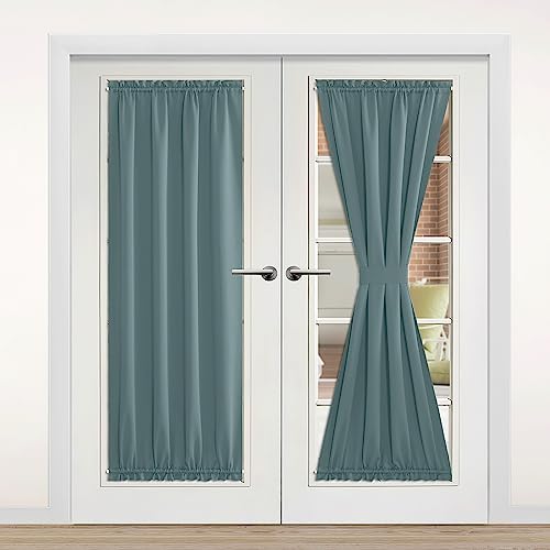 NICETOWN Doorway Curtains for Kitchen Window, Thermal Insulated Privacy Protection Blackout Door Curtains for French Door Window Shade with Tieback, 1