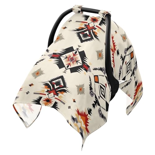 Dalzium Vintage Color Tribal Aztec Car Seat Cover Baby Girl Boy, Carseat Canopy Cover Breathable Baby Carrier Cover Stroller Sun Shade Universal Fit Breastfeeding Cover