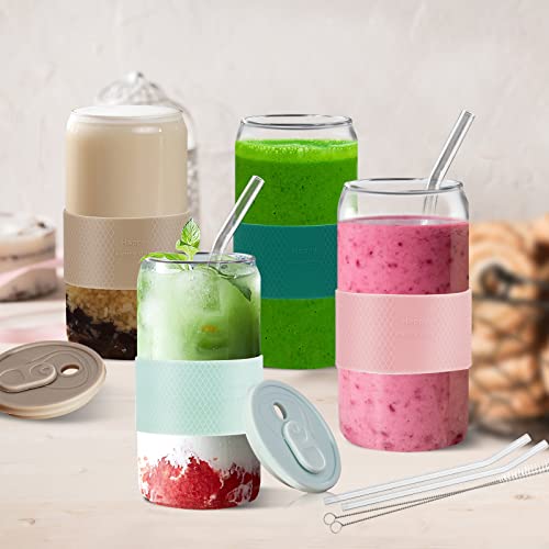Vozoka Glass Cups With Silicone Lid And Glass Straws, 4 Set -16Oz Drinking Glasses With Colorful Silicone Lids And Sleeve, Iced Coffee Tumbler, Smoothie Cups, Ideal For Water, Soda, Coffee, Gift… #TOP2