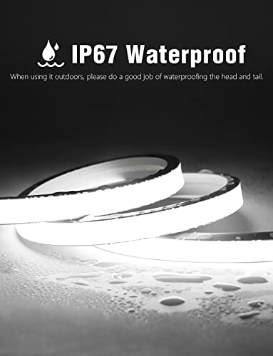 Aimengte Led Strip Lights, 16.4Ft Dimmable Cob Led Strip, 6500K White Neon Rope Lights, Waterproof Soft Silicone Flexible Led Lights For Bedroom #TOP2