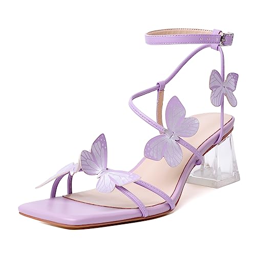 Image of Zamikoo Women's Heeled Sandals Square Open Toe Ankle Strap Block Heels Strappy Clear Heels Chunky Low Heels