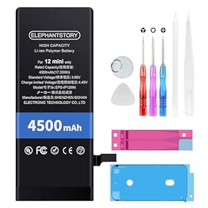 Elephantstory Akku für iPhone 12 Mini, 4500 mAh Hohe Kapazität Ersatzakku Lithium Polymer Akku mit Reparatur Werkzeugsatz und Anleitung Buch