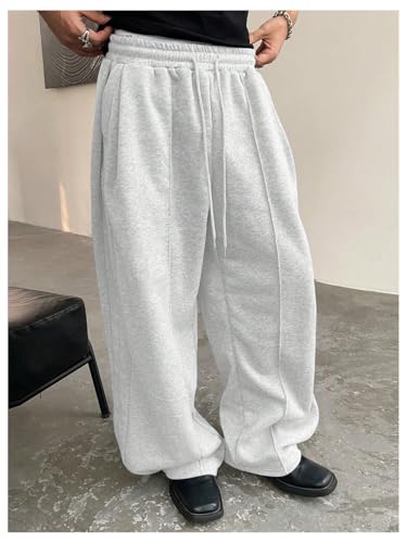 OYOANGLE Men's Baggy Sweatpants Drawstring Elastic Waist Loose Wide Leg Athletic Sweat Pants with Pockets4