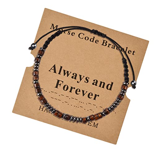YELUWA Toujours Et Avant Morse Code Bracelet Pour Femmes Cadeau Pour Commémorer La Perte D'un être Cher Un Bijou Commémoratif émouvant Bracelet à Perles En Bois Réglable Cover