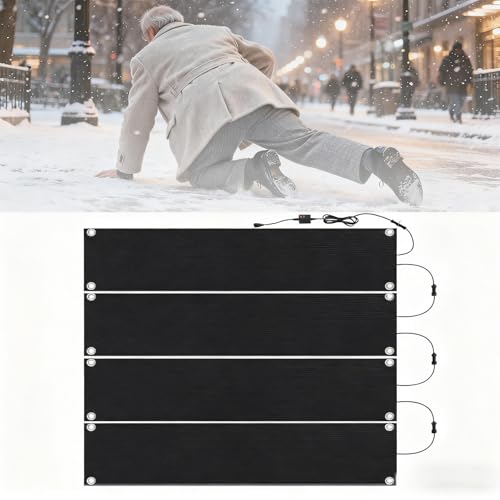 加熱融雪マット、1枚/2枚/3枚/4枚/5枚 110V 加熱融雪マット、速度1時間で3インチ、2m電源コード付き、除雪対策 滑り止め、転倒防止階段/玄関先/道路/駐車場/庭/店舗 エントランス 4pcs 10 in*15 in (25.4cm*38.1cm