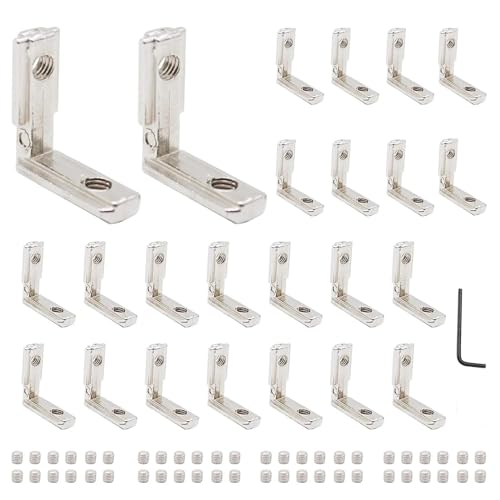 Image of 24pcs 2020 Aluminum Extrusion Connector Corner Bracket Joining 2020 Hardware T-Slotted Accessories V-Slot with Screws for 8020 Aluminum Profile 3D Printer Frame Spare Parts Silver