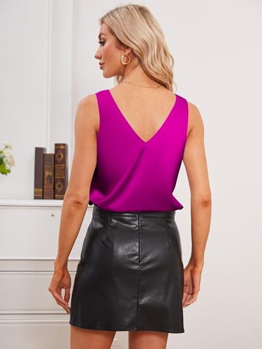 Image of Mawor Satin Tank Tops for Women Loose Fit Sleeveless V Neck Cami Camisole Blouses Shirt Top