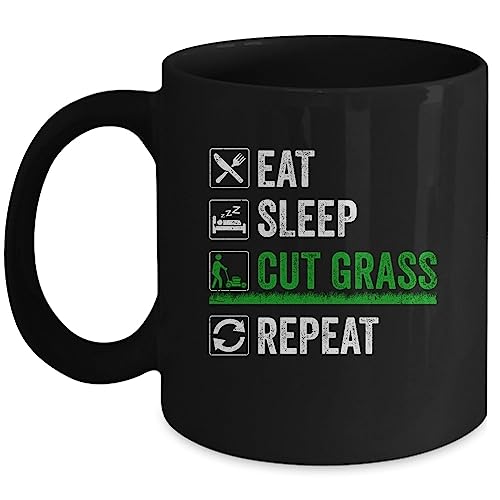 TeesPure Eat Sleep Cut Grass Landscaping Funny Lawn Mowing Lawn Mower Coffee Mug 11oz Black