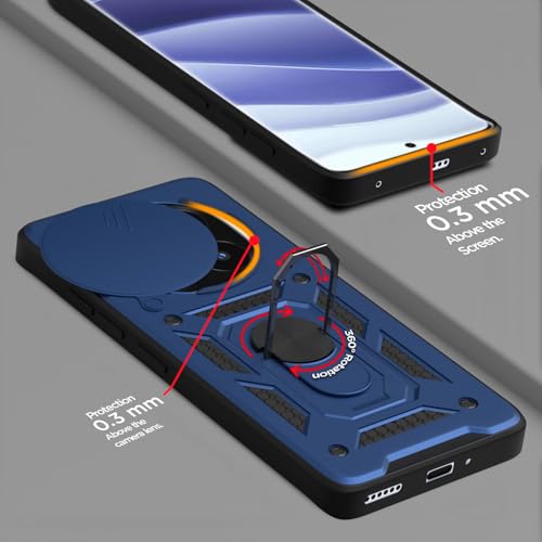 Image of Outlouders Back Cover for Redmi Note 14 Pro Plus 5G | D10 Tough Armor 360 Protection Case with Sliding Camera Shield & Ring Holder Stand Bumper Case (Blue)