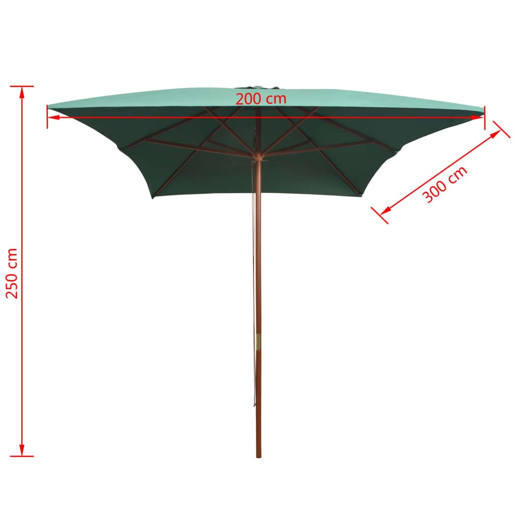 Parasol przeciwsłoneczny z drewnianym masztem, 200 x 300 cm, bordowy, duży parasol ogrodowy z drewna z 6 stabilnymi żebrami, na taras i balkon, z korbą i kółkiem