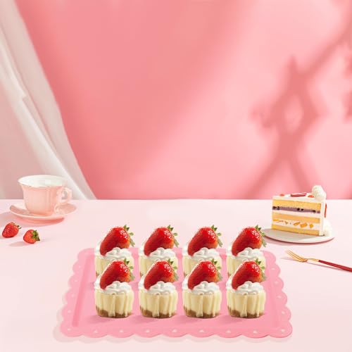 Set of 6 Plastic Serving Trays Food Tray - 14\" x 9\" Rectangle Serving Platter for Party Cafeteria Kitchen Restaurant , Small Flat Trays for Dessert Fruit Cookie Snack (6, Pink)