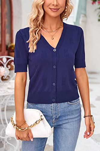 Image of Arach&Cloz Women's Lightweight Spring Summer Business Casual Cropped Short Sleeve Cardigan