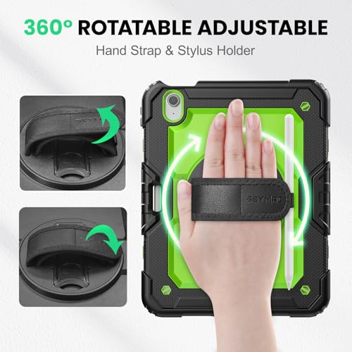 Image of SEYMAC Case for iPad Air 11 Inch M4 / M3 / M2 (2026 /2025 / 2024), Heavy Duty Shockproof Protective Case with Screen Protector, 360 Rotating Stand and Hand /Shoulder Strap, Green