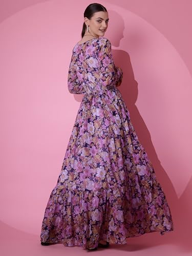Image of Sheetal Associates Women's Maxi Floral Print Georgette Regular Sleeves Casual Dress