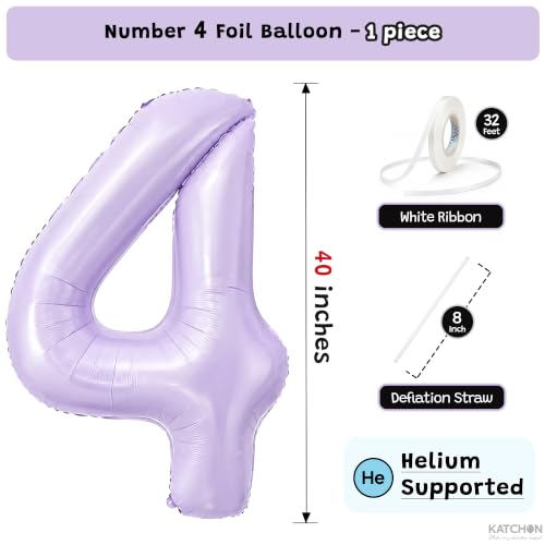 Image of KatchOn Light Purple 4 Balloons, 40 Inch Lilac Helium Mylar Foil Number 0-9
