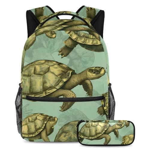 Cartables motif tortues d'animaux marins, grand sac à dos et trousse
