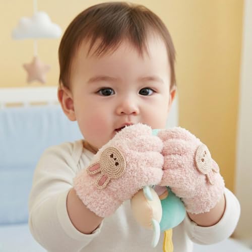 Image of Kraptick Kids Winter Gloves - Ultra-Soft Thick Knit Fuzzy Warm Mittens for Boys & Girls Cute Bear Patch Thermal Hand Warmers for Toddlers & Children -1