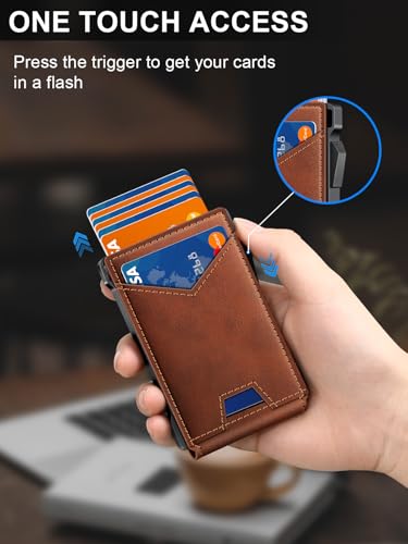 Image of Wallet for Men RFID Wallet with 2 ID Windows & Money Clip, Slim Card Holder | 10-12 Cards Bifold Minimalist Smart Pop Up Wallet for Front Pocket Compact Metal Credit Card Holder Birthday Gifts for Men
