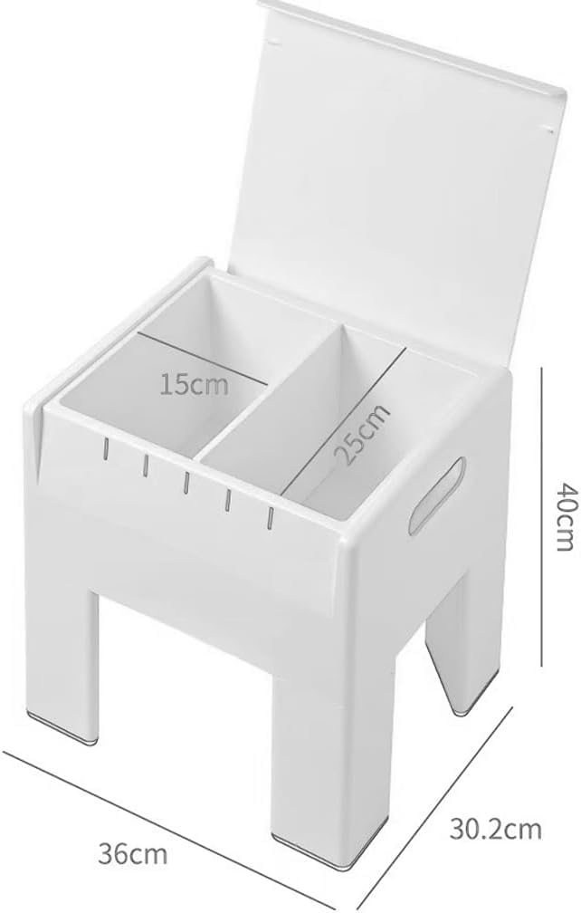 MANUKS Sgabello Basso Plastica Sgabello Portaoggetti Multifunzione Carico Massimo 150Kg Cambio Scarpe Sgabello per Soggiorno Camera da Letto Trucco,36×30×40cm (Bianco)