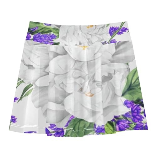 Joisal Girls' Shorts Athletic Skorts Tennis Skirts for Kids Casual Pleated Purple Lavender Flowers 3t2