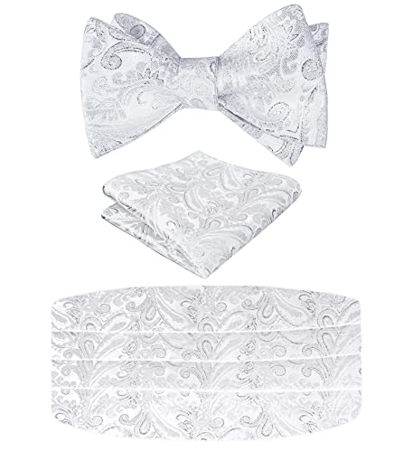 Image of Alizeal Mens Paisley Adjustable Bow Tie Set | Pre-tied Cummerbund Pocket Square Perfect for Weddings Business Formal Events