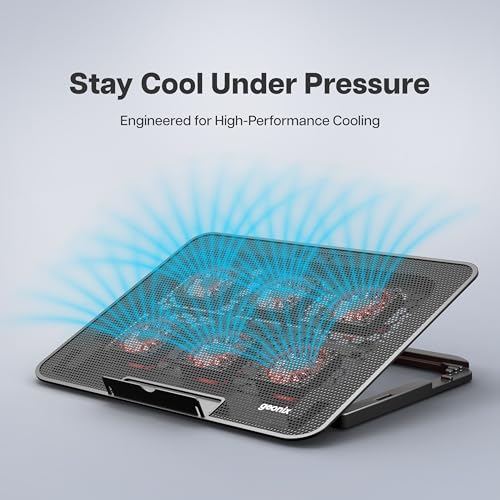 Image of Geonix CoolZ 6 Fan Laptop Cooling Pad | Powerful coooling | Universal Support up to 17-Inch|Supports up to 5kg | 6 Adjustable Heights Up to 134mm| Mobile Phone Stand (Black & Blue)
