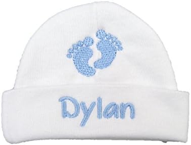 Ava's Miracles Personalized Baby Boy Hat with Embroidered Footprints (0-3 Months) White