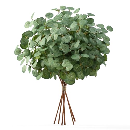 Flerinza 6 Bunches Artificial Eucalyptus Stems Leaves Faux Silk Eucalyptus Artificial Flowers Fake Green Foliage Greenery for Flower Arrangement Home Wedding Party Decoration