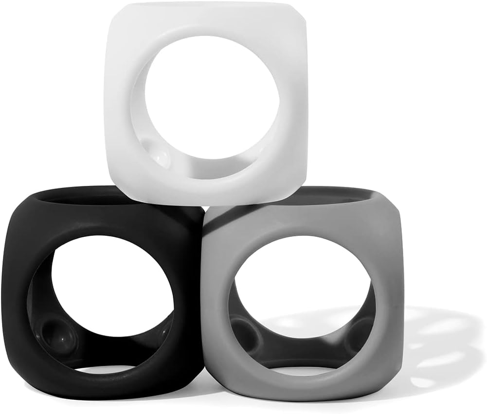 MOLUK Oibo 3-Piece Set - Monochrome | Sensory Stacking Toy, Gripping Ball, and Teether | 100% Silicone Baby Toy for 0+ Months (White, Dark Grey, Black)