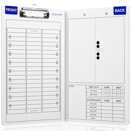 Achiwish Premium Clipboard for Coaches Durable Dry Erase WhiteBoard Simplicity Sharpens Focus Tactical Coaching Clip Boards Sporting Goods Clipboards(Football)